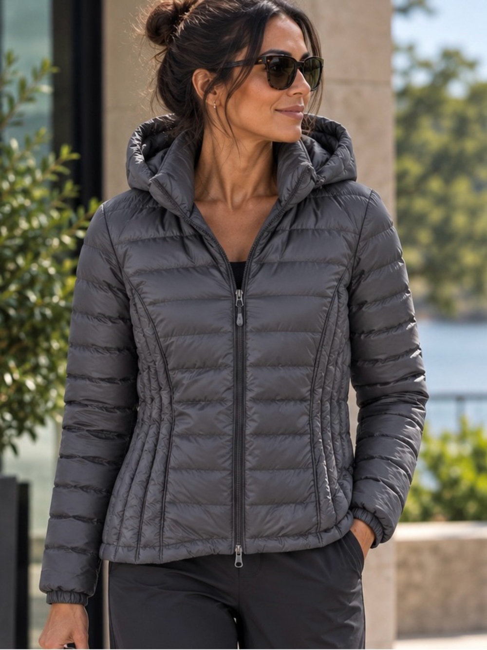 32 Degrees Quilted Hooded Puffer Jacket - Gray